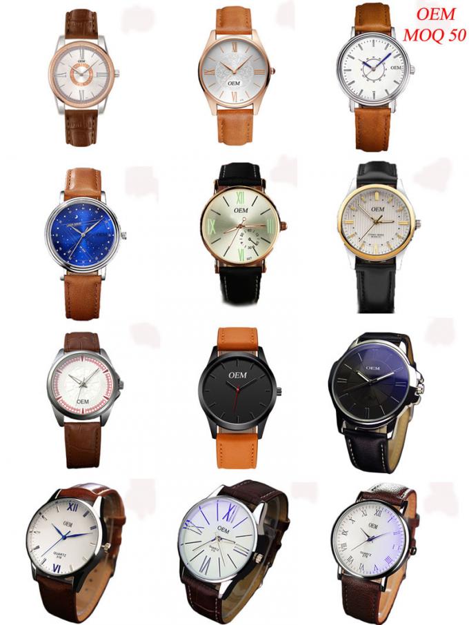 Os relógios novos dos homens de negócio da fábrica do projeto WJ-8102 Waterproof baixos relógios de pulso do couro de quartzo do OEM Handwathces
