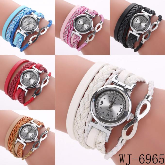 Relógios de pulso de couro da pulseira dos handwatches do bracelete das flores dos relógios das mulheres do diamante da forma WJ-7029