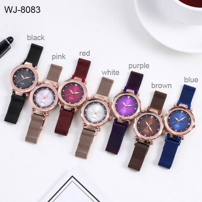 Relógio de pulso de aço inoxidável da correia de quartzo da malha WJ-7776 para mulheres