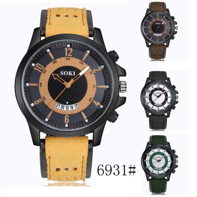 Da cara grande de couro dos handwatches dos homens da fábrica do relógio da Wal-alegria de WJ-7126 China relógios de pulso ocasionais simples de venda quentes