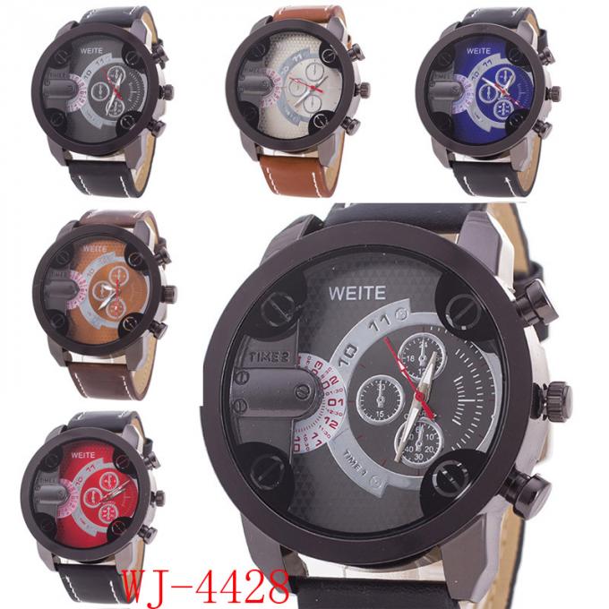O couro grande de quartzo da cara do projeto WJ-4723 novo olha relógios de pulso claros dos handwatches do esporte do preço baixo