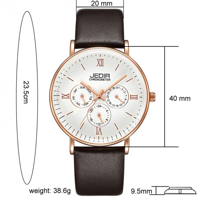 WJ-7396 os relógios dos homens do tipo das vendas por atacado JEDIR projetam o mais tarde relógios de pulso do couro do dia da data de Handwatches de quartzo 3ATM auto