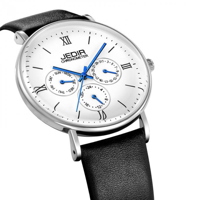 WJ-7396 os relógios dos homens do tipo das vendas por atacado JEDIR projetam o mais tarde relógios de pulso do couro do dia da data de Handwatches de quartzo 3ATM auto