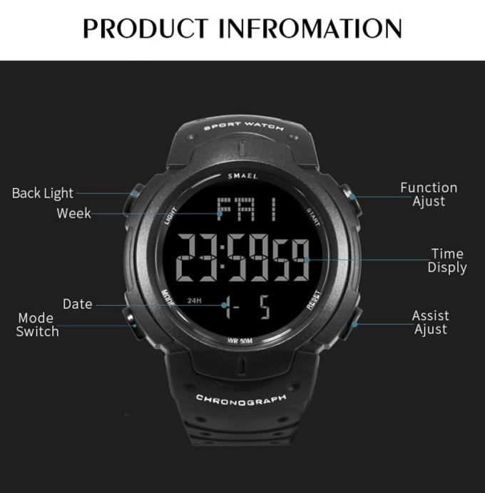 OEM impermeável Logo Plastic Wrist Watches feito sob encomenda de Digitas Handwatches da data dos relógios SMAEL dos homens do tipo de WJ-7702 Vogue auto